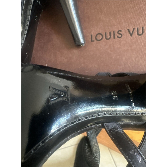 LOUIS VUITTON PARIS BRAIDED LOGO PRINT BLACK HEELS SANDALS - 35 *READ* - Picture 4 of 12